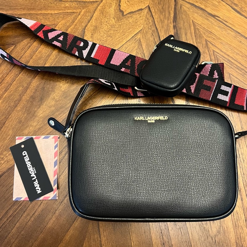 Karl Lagerfeld Black Crossbody with Logo Strap